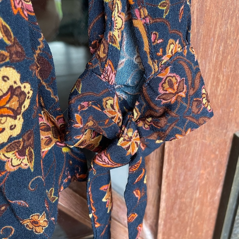 Kachel X Anthropologie Blue Gold Button Front Tie Sleeve Shirt - Picture 4 of 5